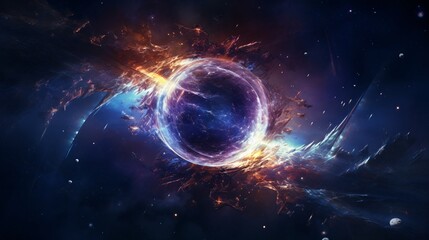 Obraz premium Abstract cosmos background illustrates an interstellar catastrophe. A awesome planet looms amidst the black cosmic energy.