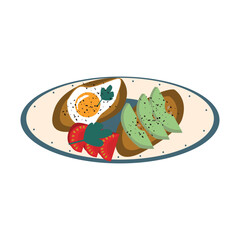 Vector illustration of avocado toast in plate for breakfast.