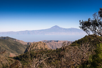 The Teide Volcano view on Tenerife from cruise ship, Isla de La Gomera, Canary Islands, Spain.