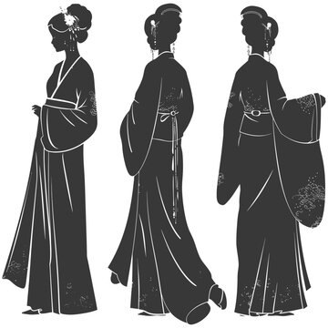 Silhouette independent chinese women wearing hanfu black color only