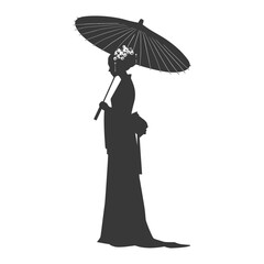 Silhouette independent chinese women wearing hanfu with umbrella black color only