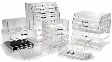 **A set of clear acrylic makeup organizers with drawers