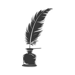 Silhouette quill in inkwell black color only