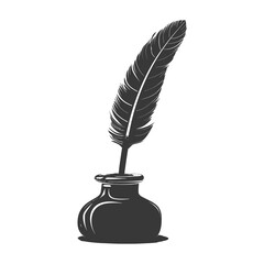 Silhouette quill in inkwell black color only