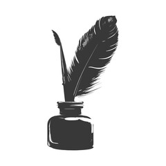 Silhouette quill in inkwell black color only
