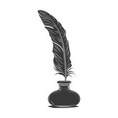 Silhouette quill in inkwell black color only