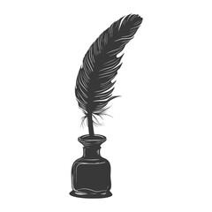 Silhouette quill in inkwell black color only