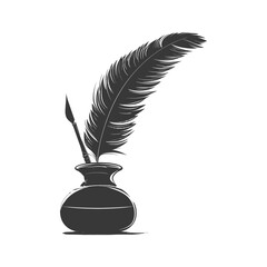 Silhouette quill in inkwell black color only