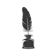 Silhouette quill in inkwell black color only