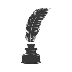 Silhouette quill in inkwell black color only