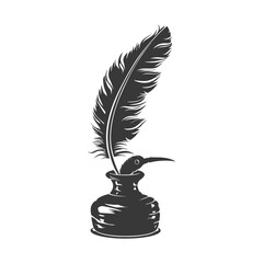 Silhouette quill in inkwell black color only