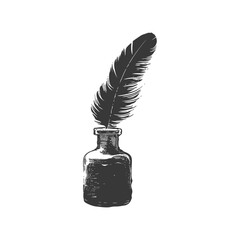 Silhouette quill in inkwell black color only