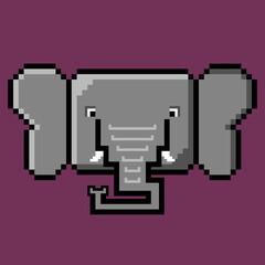 Fototapeta premium Cute pixel elephant in dark pink background