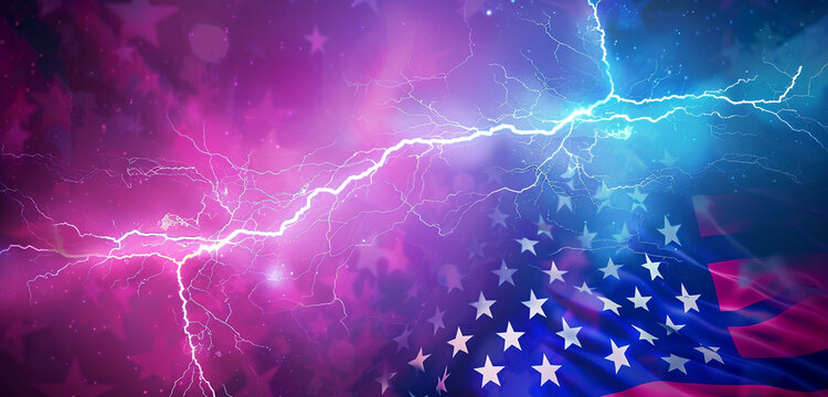 Abstract swirl of patriotic colors in glowing red and blue.