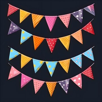 Decorative colorful party garland pennants red blue yellow orange pink
