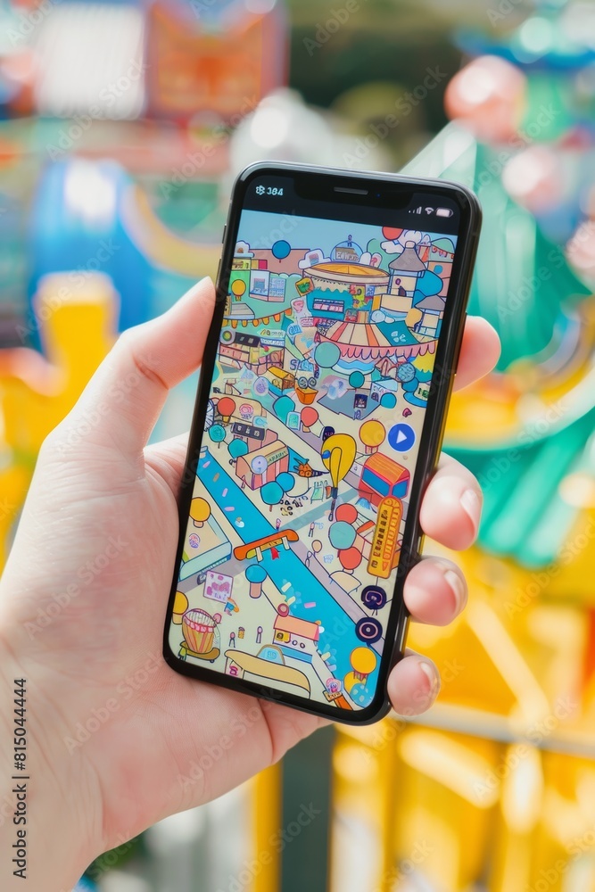 Aufkleber navigating a festival with a gps-enabled interactive map on a smartphone