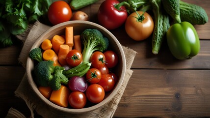 Fresh Vegetables on Wooden Background: Embracing Healthy Vegetarian Cuisine