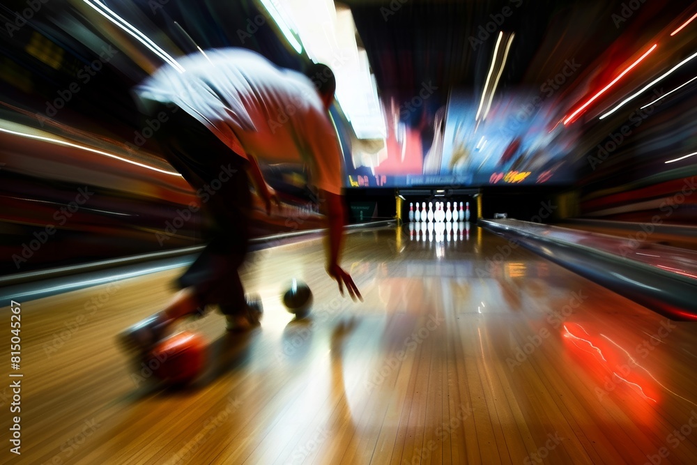 Poster professional bowler in action - dynamic and intense bowling technique