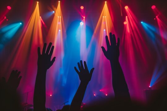 Concert crowd with colorful stage lights