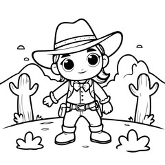 Vector illustration of a cute Wildwest drawing for colouring page