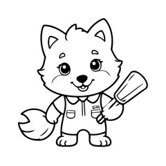 Simple vector illustration of Wolf hand drawn for kids coloring page
