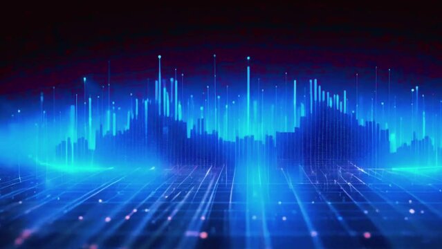 Data points lighting up continuous stream of binary numbers flowing on a dark background, 4K Technological Video Background Animation