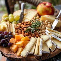 Fototapeta premium Gourmet Cheese Board Arrangement with Nuts and Fruit for Elegant Entertaining
