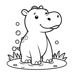Cute vector illustration Hippo hand drawn for kids coloring page
