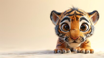 Obraz premium A cartoon tiger cub is looking at the camera with a curious expression