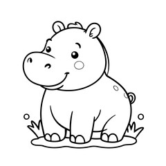 Cute vector illustration Hippo drawing for kids page