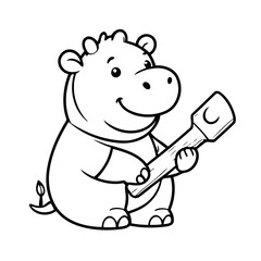 Vector illustration of a cute Hippo doodle for toddlers colouring page