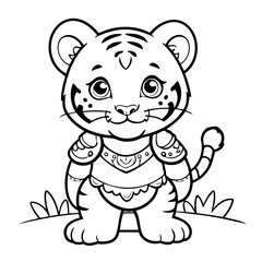 Simple vector illustration of Tiger for kids colouring worksheet