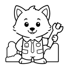 Simple vector illustration of Wolf hand drawn for kids coloring page