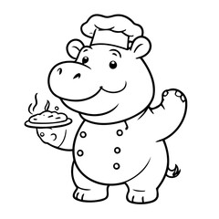 Simple vector illustration of Hippo drawing for kids page