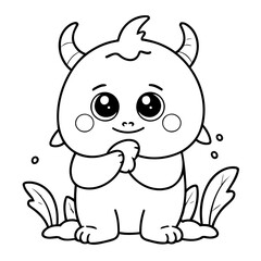 Vector illustration of a cute Monster doodle for kids colouring page