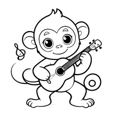 Vector illustration of a cute Monkey doodle for toddlers colouring page