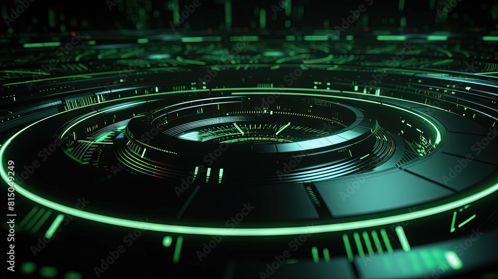 Poster Technology abstract background with hud styled round interface elements in neon tech light.