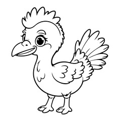 Cute vector illustration Ostrich hand drawn for kids coloring page