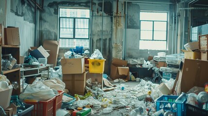 Image of assorted recyclable items sorted by material type in an office interior