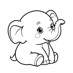 Vector illustration of a cute Elephant drawing for kids colouring activity