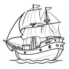 Cute vector illustration PirateShip drawing for toddlers book
