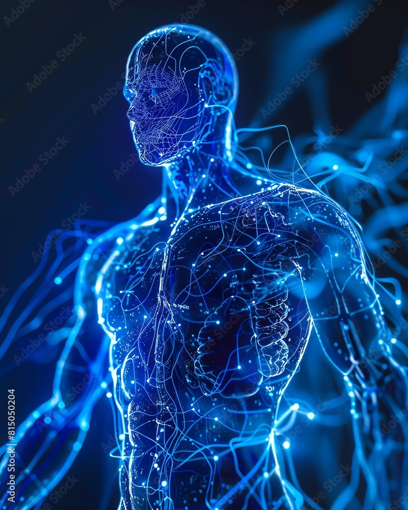 Aufkleber generate an abstract representation of the human body using a biopunk style. the image should be dar