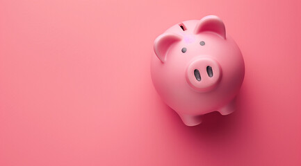 Pink piggy bank on pink background with copy space, top view. Ena design element for financial concept in the style of oretchi stock photo contest winner, high resolution photography


