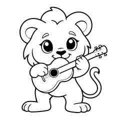 Fototapeta premium Simple vector illustration of Lion hand drawn for kids page
