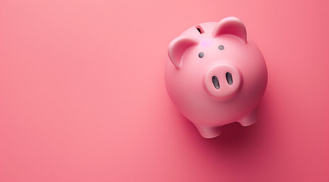 Pink piggy bank on pink background with copy space, top view. Ena design element for financial concept in the style of oretchi stock photo contest winner, high resolution photography


