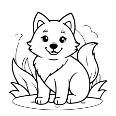 Simple vector illustration of Wolf hand drawn for kids coloring page