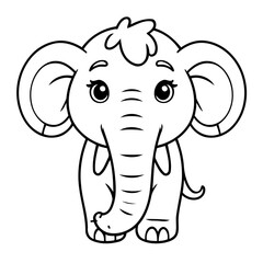 Vector illustration of a cute Mammoth drawing for toddlers coloring activity