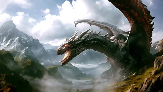 Dragon monster mythology. 3D Fire dragon breath animation. 3D Attack. 3D Monster Dragon Mythology. Dragon flame4k video. Fantasy world