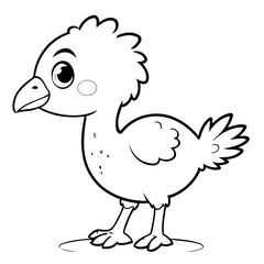 Vector illustration of a cute Ostrich drawing for kids colouring page
