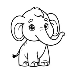 Vector illustration of a cute Mammoth doodle for toddlers coloring activity